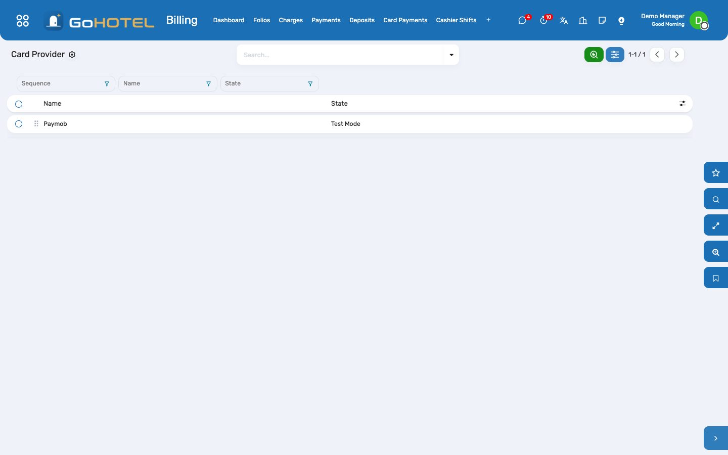 The Paymob provider: simulate or live, the card integrations and the callback addresses.