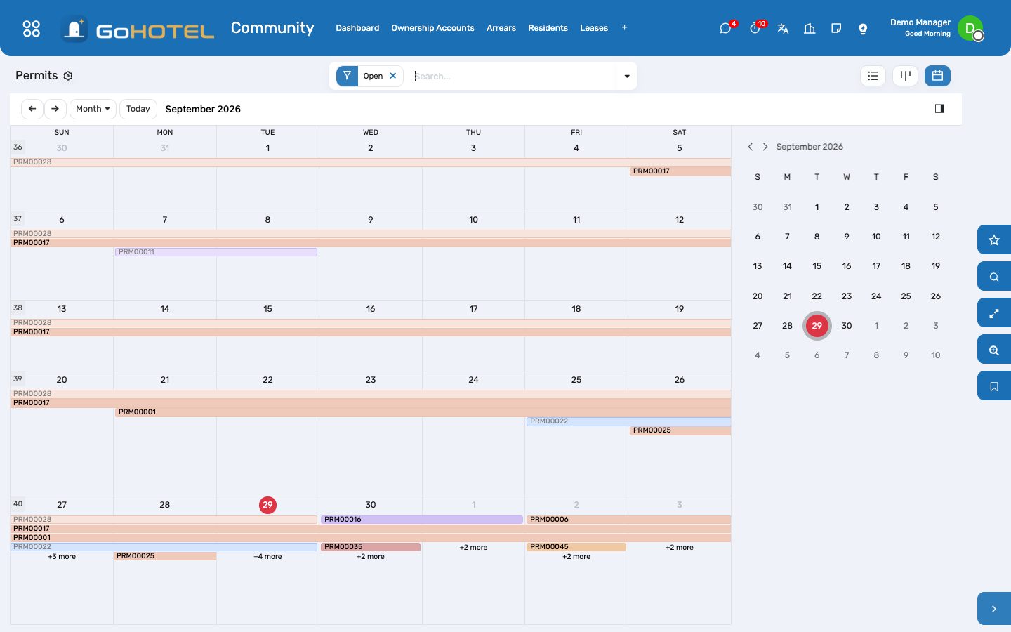 Permits on the calendar: move-ins, fit-outs, works and deliveries the gate should expect.